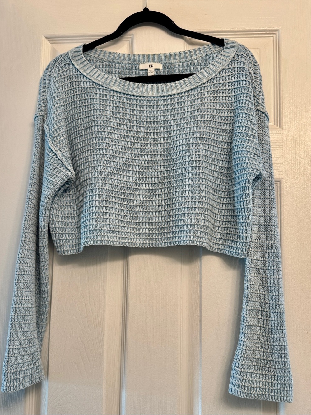 bp Light Blue Cropped Waffle-Knit Sweater
